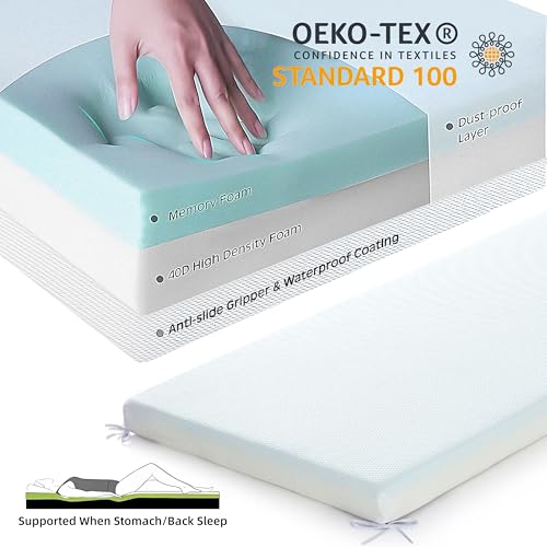 Cot Mattress Topper 3 Inch Gel Memory Foam - White, Medium Plush, 75x30