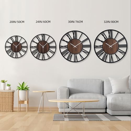 Dark Brown 30 Inch Metal Wall Clock with Voice & Light Sensor Night Light - Roman Numbers