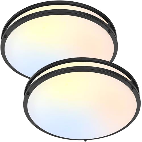 Black 16 Inch Dimmable LED Ceiling Light Fixture 50W 5CCT Stepless Adjustable
