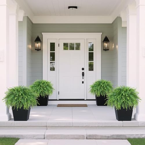 Artificial Boston Fern Plants Set for Front Porch Decor - Green, 17 Inch
