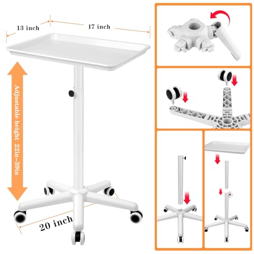 Salon Tray, Salon Rolling Tray with Adjustable Height, Salon Tray on Wheels, Salon Color Tray Ideal Use As Tattoo Tray, Medical Tray and Dental Tray