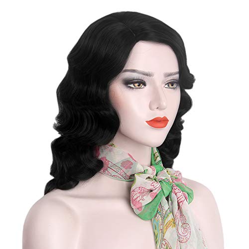 Finger Wave Wig 1920s Retro Long Curly Synthetic Hair for Women - Jet Black