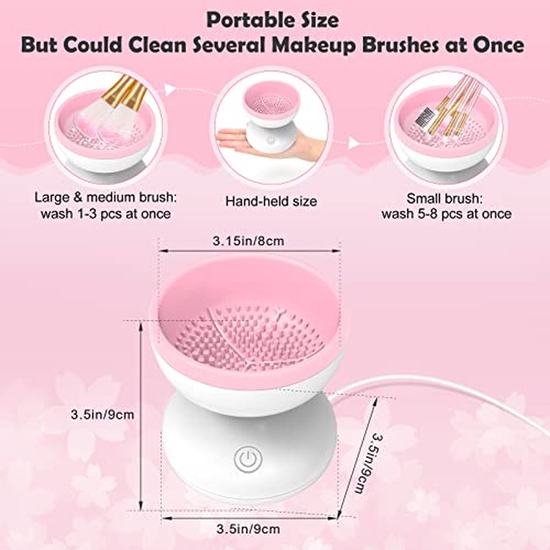 Electric Makeup Brush Cleaner, Luxiv Wash Makeup Brush Cleaner Machine Fit for All Size Automatic Spinner Dryer, Beauty Blender Washer (Pink)