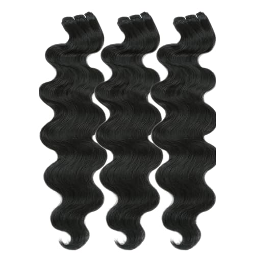 Goodear 24 Inch Black Synthetic Body Wave Hair Extensions - Pack of 3, 100g Each, 1B#