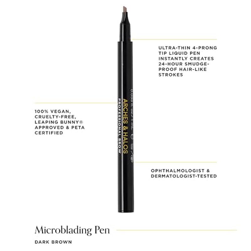 Arches & Halos Microblading Brow Shaping Pen - Fuller, More Defined Brow - Long-lasting, Smudge Resistant, Rich Color - Vegan and Cruelty-Free Makeup - Dark Brown - 0.026 oz