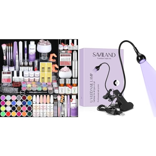Saviland Odorless Acrylic Nail Kit with U V LED Nail Lamp