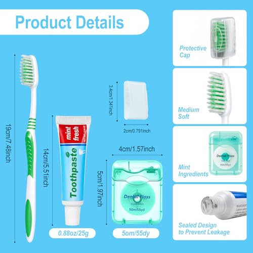 50 Pack Disposable Toothbrush Set with Toothpaste & Floss - Travel Hygiene Kit