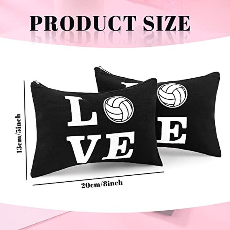 18 Pieces Volleyball Pouch Love Makeup Bag Organizer Travel Women Volleyball Gifts Small Zipper Volleyball Bags Canvas Toiletry Volleyball Team Bag Cute Storage Cosmetic Pencil Case for Players