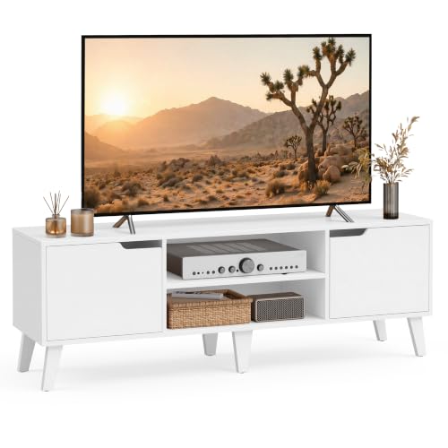 VASAGLE White 58-Inch TV Stand for 65 Inch TV with Adjustable Shelf - Modern Entertainment Center