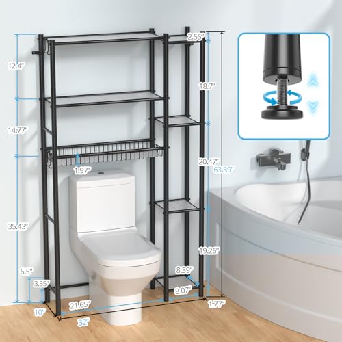 Hodonas Over The Toilet Storage Shelf - 7-Tier Bathroom Organizer Rack, Adjustable Black