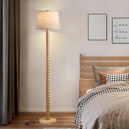Wood Floor Lamp for Living Room - Tall Wooden Standing Lamp with 3-Color Bulb - Farmhouse Style - Variation: Wood