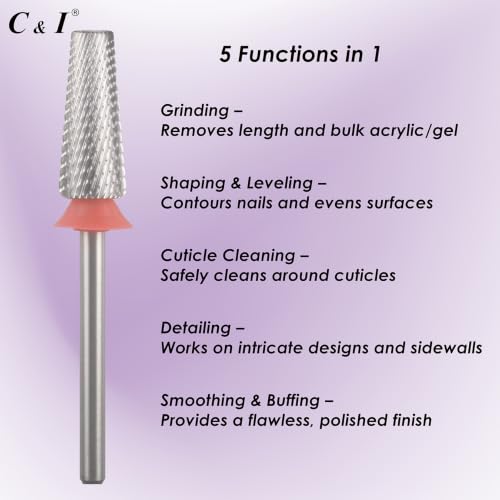 C & I 5-in-1 Nail Drill Bit for Acrylic & Gel Removal, Precision Nail Tool