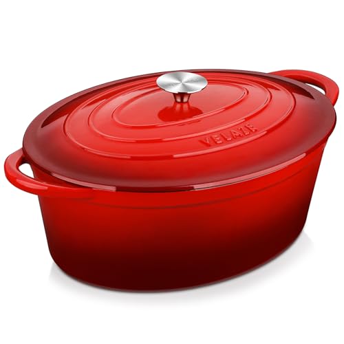 7.5 Qt Red Enameled Cast Iron Dutch Oven with Lid - Multipurpose Cookware