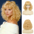 Light Blonde 70s 80s Curly Vintage Wig with Bangs for Women - Short Retro Cosplay & Halloween