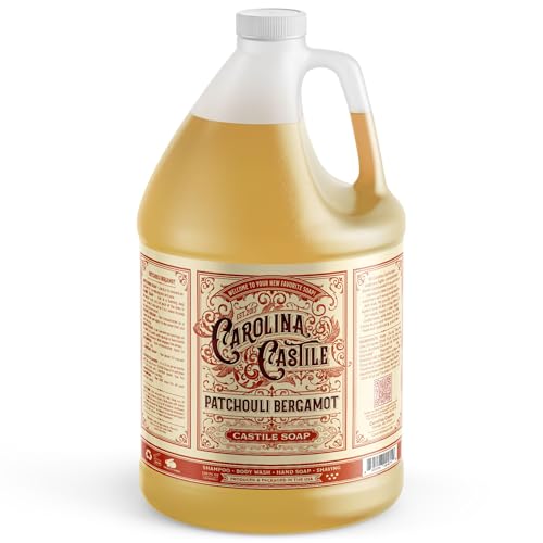 Organic Castile Soap with Patchouli & Bergamot - 128 Fl Oz Concentrated Natural Body Wash - Made with Organic Olive & Coconut Oils - Unisex Scent