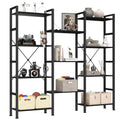 DUMOS Triple Column 4-Tier Industrial Bookshelf - Classic Black, 10.2 x 62.3 x 54.6 Inches