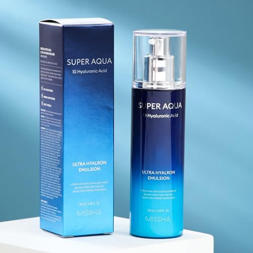 MISSHA Super Aqua Ultra Hyalron Emulsion - Hydrating & Brightening Moisturizer, 4.39 fl oz