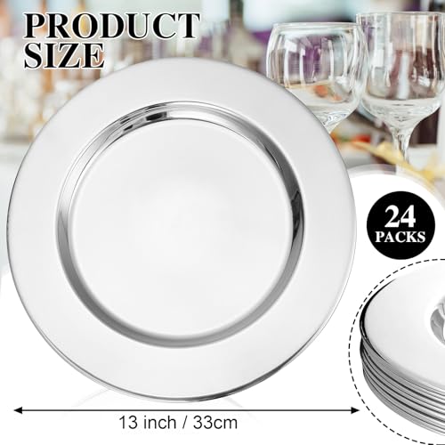 24 Pcs Stainless Steel Silver Charger Plates Set 13 Inch Round for Dining