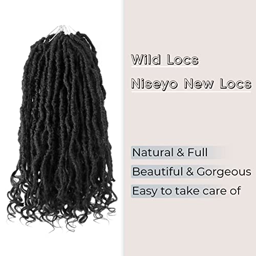 Niseyo Wild Locs 14 Inch Faux Locs with Curly Ends - 8 Packs, Natural Black