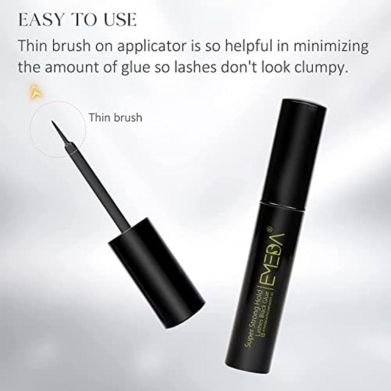 EMEDA 2 PCS Latex Free Eyelash Glue Waterproof Black Lashes Glue Super Strong Hold False Eyelash Adhesive Best Strip Adhesive(Black 5ml+5ml)
