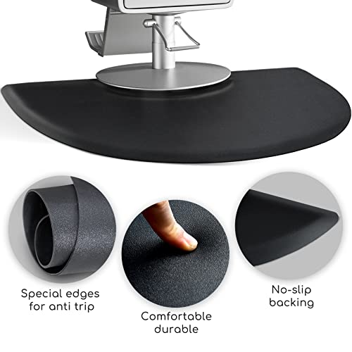 Barber Salon Chair Mat - 3x5 Anti-Fatigue Salon Floor Mat - Black Semi-Circle - 5/8" Thick