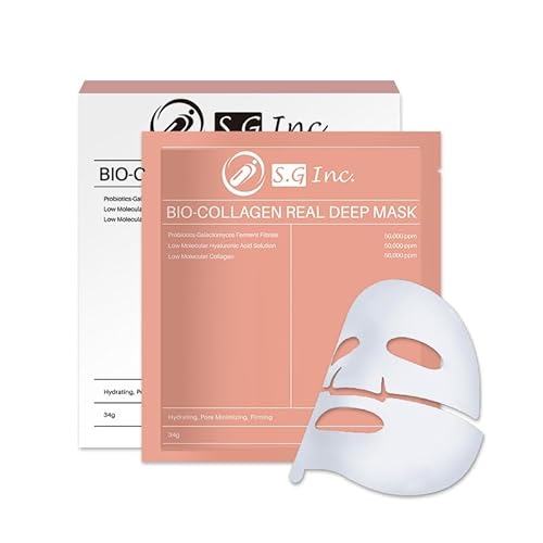 SG Bio- Collagen Real Deep Mask ? Overnight Hydrating Collagen Face Masks Skincare| Anti-Wrinkle,Firming,Pore Minimizing,Elasticity Enhancing | Hydrogel Sheet Mask for All Skin Type. (34g x 6-Pack)