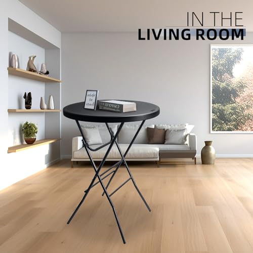 Black 32x43 Inch Folding Cocktail Table - High Top Bar Table, Portable