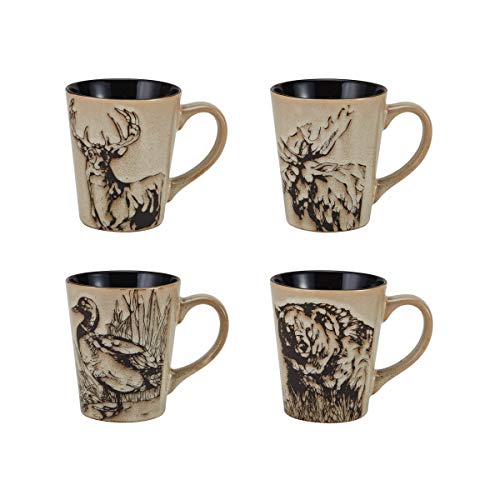 Mossy Oak 16-Piece Stoneware Dinnerware Set - Lodge-Style Wildlife Design for Family Dining