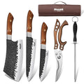 Huusk Chef Knife Set 5 PCS with Roll Bag - Japanese Hand-Forged Kitchen Cutlery