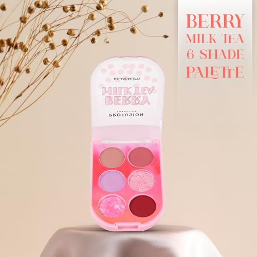 Profusion Cosmetics Milk Tea Eyeshadow Palette - 6 Highly Pigmented & Blendable Shades with Matte & Shimmer Finishes for Neutral & Smoky Looks, Travel-Friendly, Vegan & Cruelty-Free Makeup (Berry)