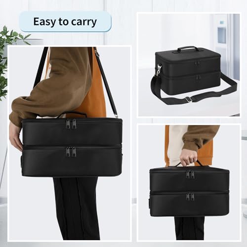 Extra Large Makeup Case, Professional Makeup Artist Traveling Bag, Double Layer Lightweight XL Makeup Travel Case Organizer for Artist Hairstylist Crafters with 2 Detachable Pouch & Shoulder Strap