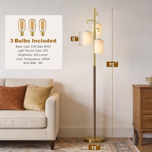 Wood Chestnut Dimmable Floor Lamp 70 Inch Tall Living Room Standing Light