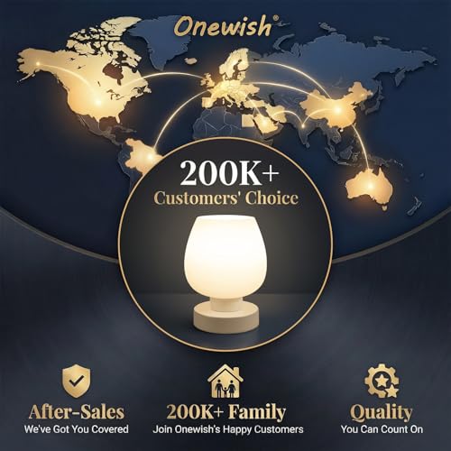 ONEWISH Set of 2 Modern Touch Bedside Table Lamps, White Opal Glass Shade, 3-Way Dimmable Nightstand Lamps, Non-USB