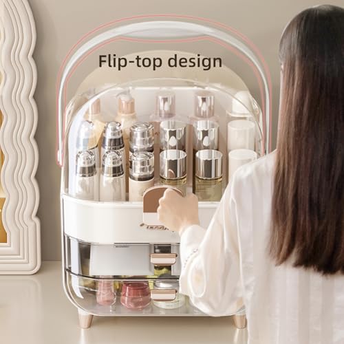 Makeup Organizer, Skincare Organizers with Clear Lid & 2 Drawers and 360¡Æ Rotating Brush Holder