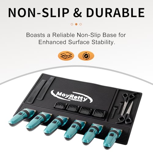 MoyRetty Magnetic Barber Mat for Clippers, (18.9" x 12.6") 6 Strong Magnetic Organizer Stations for Heavy Clippers and Trimmers, Professional Barbers Anti-Skid Rubber Mat(Black)