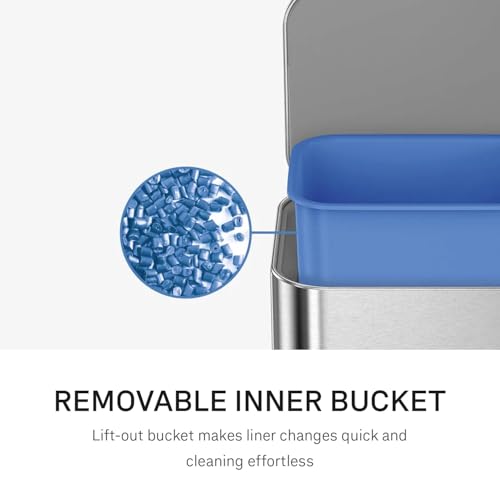 simplehuman 9L Slim Step Trash Can - Brushed Stainless Steel, Internal Hinge