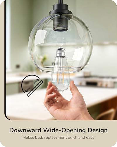 EDISHINE 2-Pack Black Glass Globe Pendant Lights for Kitchen & Dining