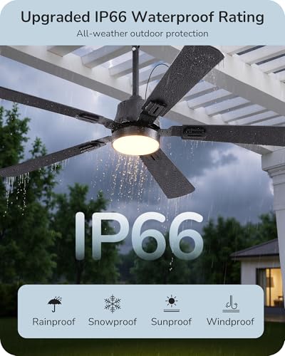Outdoor Ceiling Fan with Light Black 52 Inch Remote Control Waterproof 5200 CFM