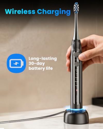 Onlyone Black Electric Toothbrush for Adults | 8 Brush Heads, Travel Case, 5 Modes