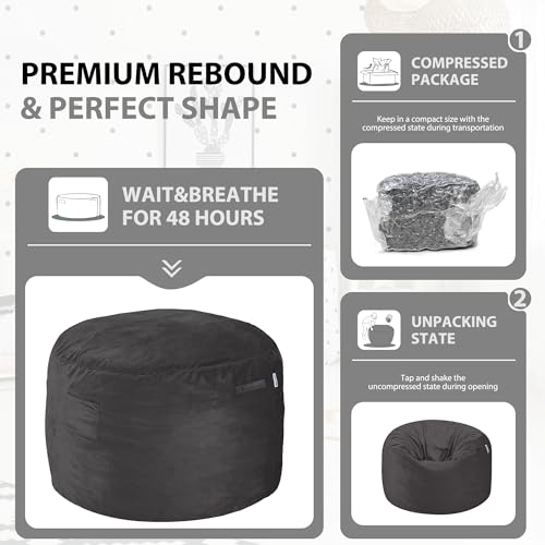 Silver Grey 3ft Velvet Bean Bag Chair with Memory Foam - Adult Lazy Sofa