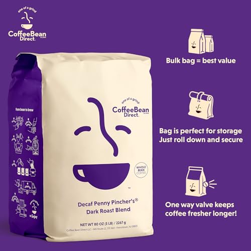 Decaf Penny Pincher's Dark Roast Coffee Beans 5lb Bag | Whole Bean, Rich & Bold Flavor