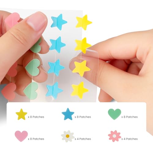 Star Pimple Patches For Face, Korean Cute Pimple Patch with Star/Heart/Flower Shapes, FSA HSA Acne Treatment Absorbs Zits, Reduces Redness with Hydrocolloid & Tea Tree, Vegan, 40 Count