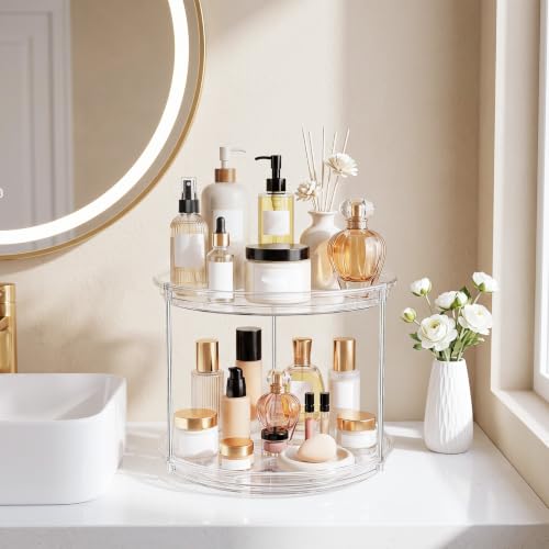 LazySpin 360° Rotating Makeup & Skincare Organizer, Clear Dual-Tier Countertop Storage
