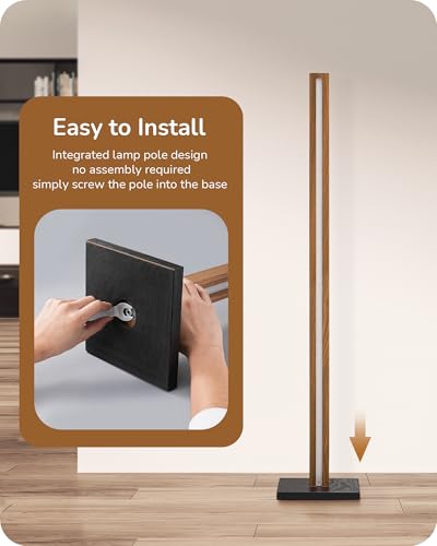 Wooden LED Corner Floor Lamp with Remote - Dimmable 7CCT Light Brown