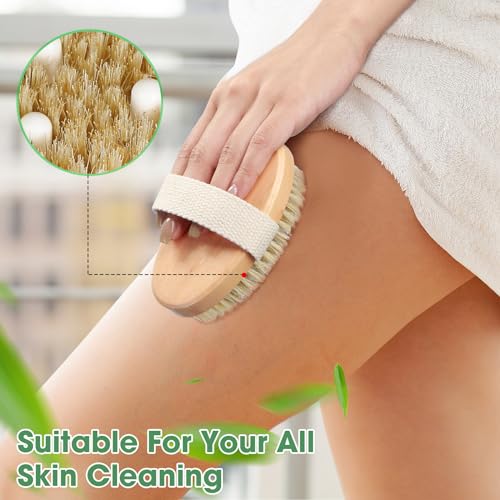 Dry Body Brush for Lymphatic Drainage & Exfoliation - Natural Wooden Handle, 2 Pack