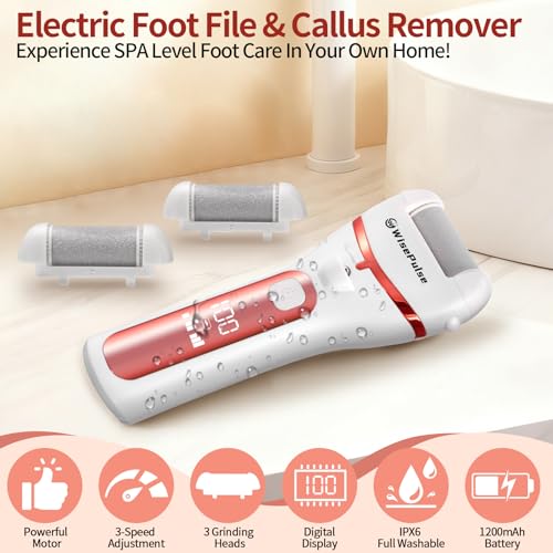 Electric Foot Callus Remover, Rechargeable Electric Callus Remover for Feet with 3 Speed, 9 in 1 Pedicure Kit with Nano-Glass, Waterproof Professional Foot File for Dead, Hard, Cracked Skin(Pink)