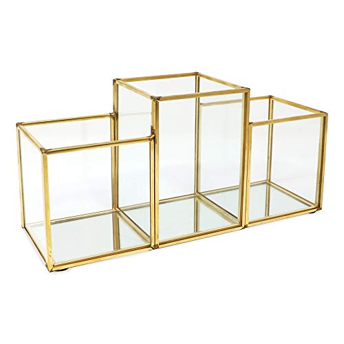 Isaac Jacobs 3-Compartment Mirror Base Organizer | Vanity & Office Storage
