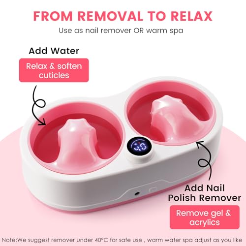 Pink Electric Nail Soaking Bowl with 10-Level Temperature Control & Dual Rotating Compartments