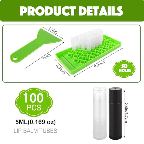 100 Pack Lip Balm Tubes with Filling Tray, Spatula & Labels - DIY Kit (Black & Clear)