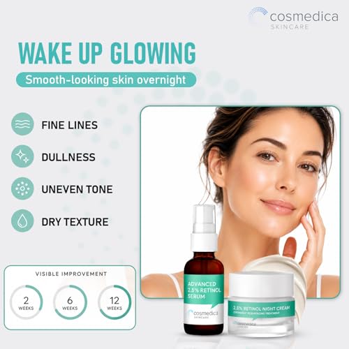 Cosmedica Retinol Serum 2.5% & Anti-Aging Cream Set - Skin Brightening, Wrinkle & Spot Treatment